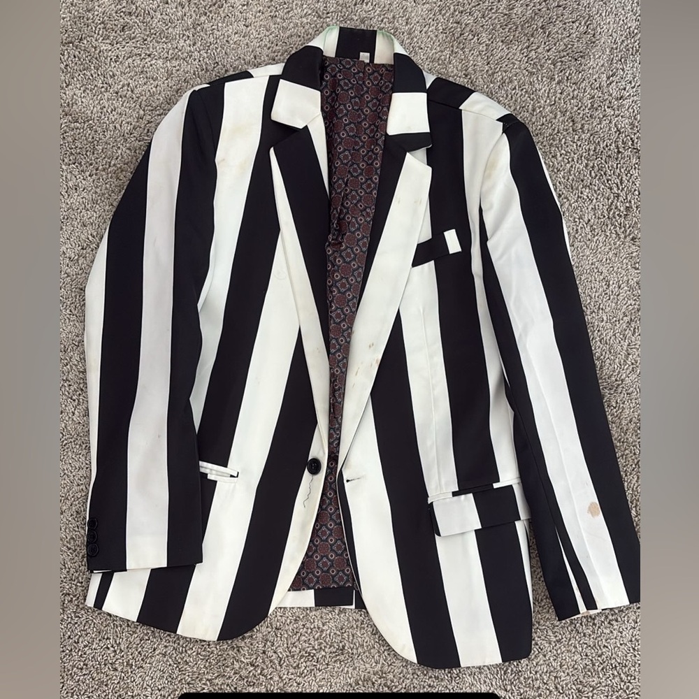 Black and White Striped Men's Blazer